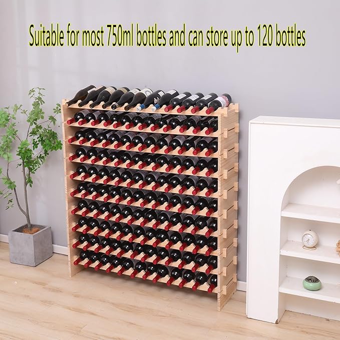 Wood Stackable Storage Modular Wine Rack Cabinet 120 Bottle freestanding Floor Wine Bottle Holder Display Shelves