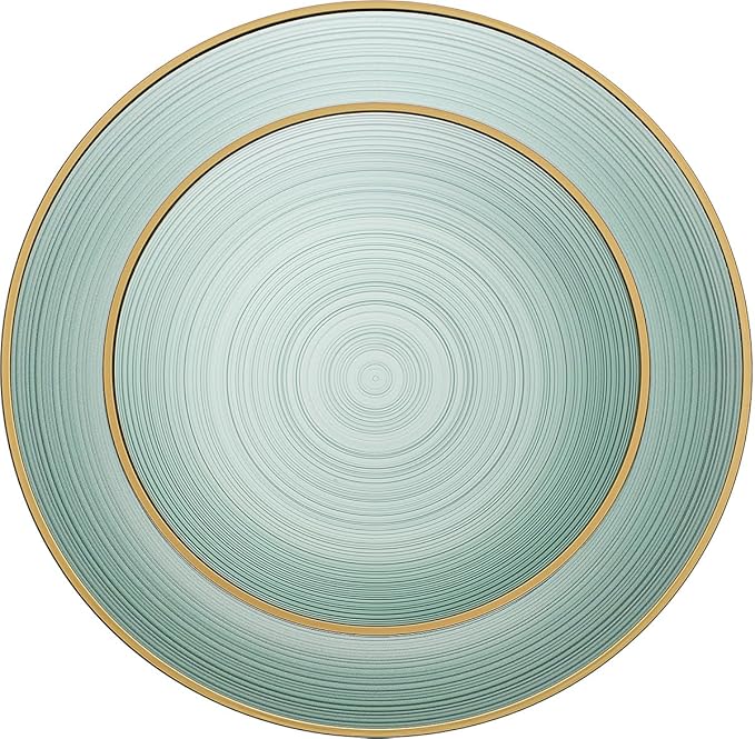 PLASTICPRO 64 Pieces Crystal Design Plastic Plates Combo Pack 7 inch and 10 inch Gold Rim Elegant Disposable Plates, Transparent Green