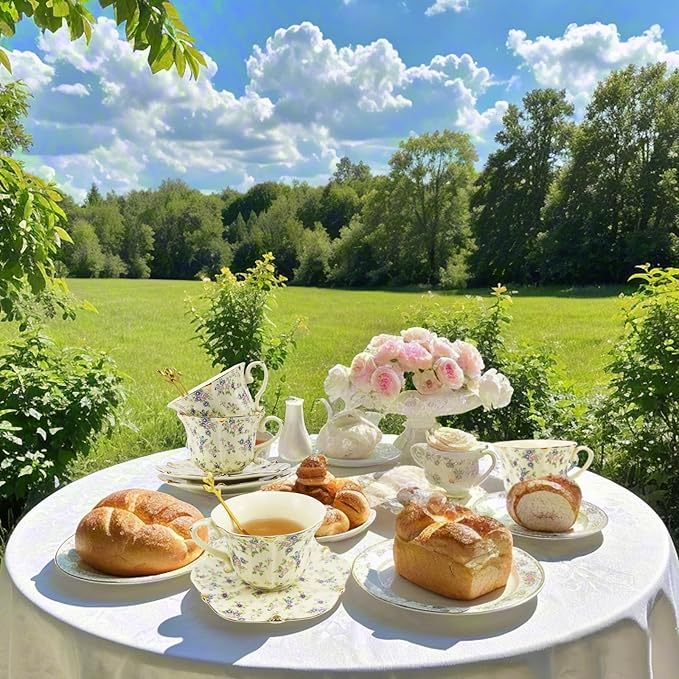 TATSUMI Country Roses Bone China Tea Cup and Saucer Set, 6 Pieces, Vintage Style, For Women and Tea Parties(Yellow,2 Sets)