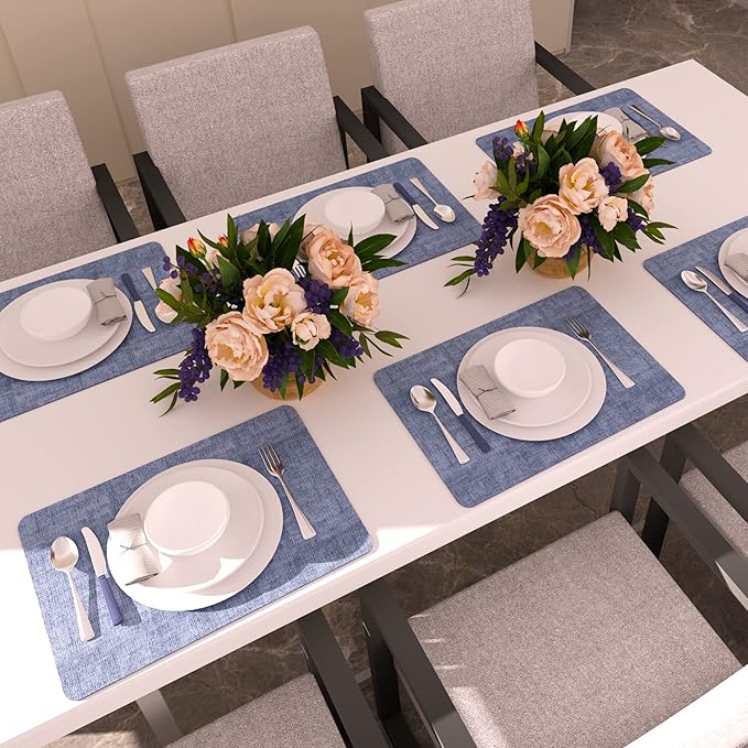 Maxpearl Faux Leather Placemats Set of 4, Waterproof - Wipe Clean - Heat Resistant - Anti Slip Dining Table Place Mats, Suitable for Indoor & Outdoor Use, 17?쇺쇒?2?쇺? Blue