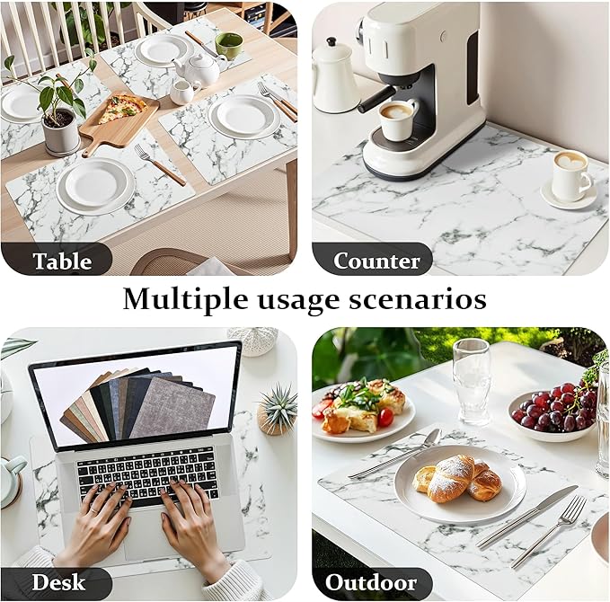FROMHEART Faux Leather Placemats Set of 8?밯aterproof,Heat/Oil Stain-Resistant PU Table Mat?밨eversible,Easy to Clean Place Mats for Kitchen,Dining,Indoor/Outdoor,(Marble,11.8" x 17")