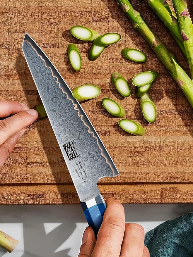 HOSHANHO Damascus 3 Pieces Knife Set, Professional 67-Layer Damascus Steel Kitchen Knife Set, Ultra Sharp Japanese Chef Knives Set with Ergonomic Blue Resin Stabilized Handle & Wood Gift Box