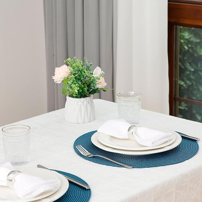 HODJOY Placemats Set of 6, Round Table mats for Indoor and Outdoor Dining Tables, Washable Woven Non-Slip Fall Placemats 15inch (Lake Blue)