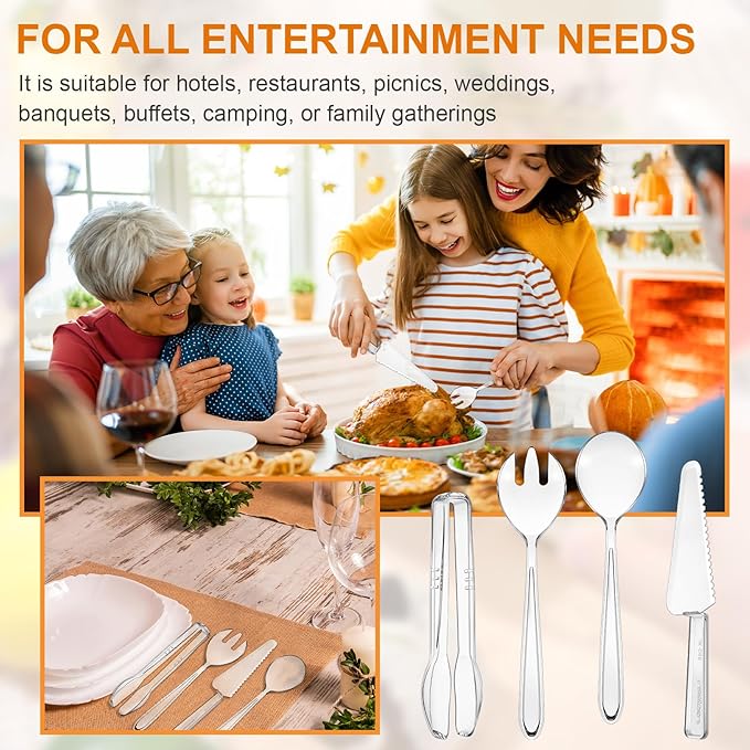 40 Set Disposable Plastic Serving Utensils Include10 Pcs 6.3 Serving Tongs 10 Spoons 10 Forks 10 Knives for Christmas Buffets Food Weddings Family Gathering Birthday Party(Clear)