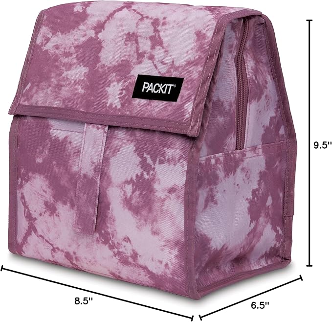 PackIt짰 Freezable Lunch Bag, Mulberry Tie Dye, Built with EcoFreeze짰 Technology, Foldable, Reusable, Zip and Velcro Closure with Buckle Handle, Designed for Work Lunch and Fresh Lunch On the Go