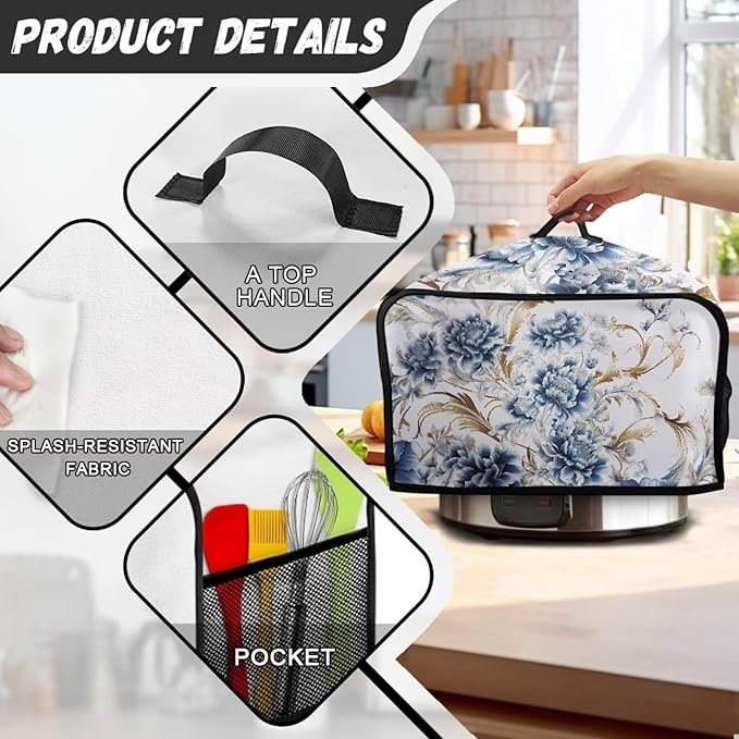 Slow Cooker Dust Cover Compatible for Hamilton Beach 6-8 qt Stain Resistant Decoration for Home and Kitchen Vintage Roses