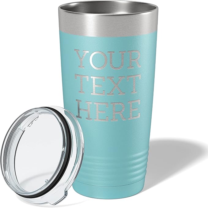 Personalized 20oz (17 Colors) Powder Coated Insulated Stainless Steel Tumbler with Lid, Custom Etched, Customized Text Message Name, Engraved Gift Idea Women Men Him Her, Your Text Here (Teal)