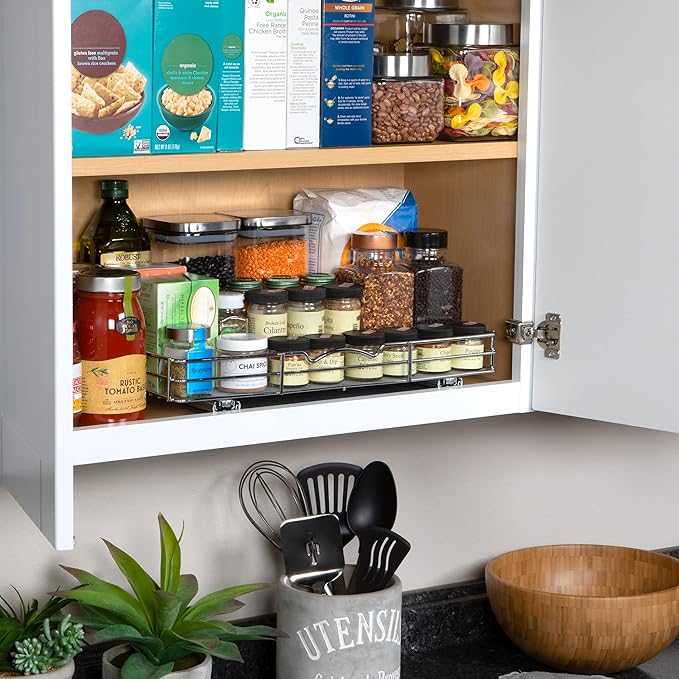 Pull Out Cabinet Organizer for Spices, Cans - Heavy Duty with Lifetime Limited Warranty- Pull Out Spice Rack- Cabinet Pull Out Shelf for Cans,Dishes, Etc, 18-3/8"Wx 10-1/2"D x 2-3/4??H, Chrome