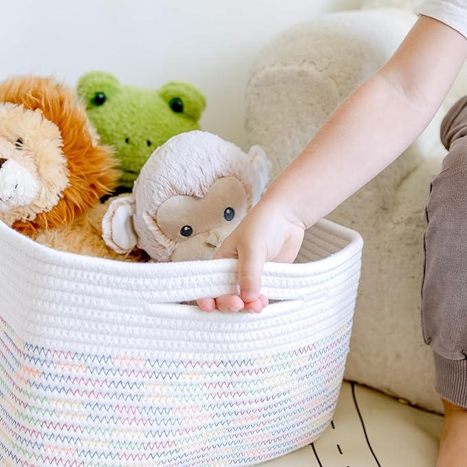 NaturalCozy Storage Baskets 16.8?쓝13?쓝7.6??Cotton Rope Woven Baskets for Organizing 3-Pack | Toy Storage Bins | Basket for Shelves, Laundry, Blanket, Clothes, Closet, Kitchen, Bathroom, Gifts