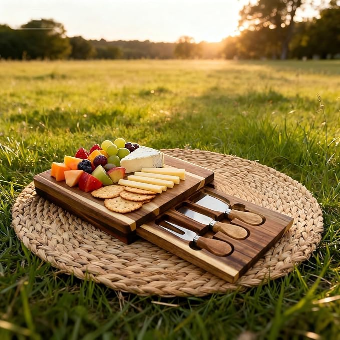Garvee 3 Pack Cheese Board Set 9 x 7.9 in Cutting Board and Knife Set, Acacia Wood Charcuterie Board Sets, House Warming Gifts, New Home, Wedding Gifts