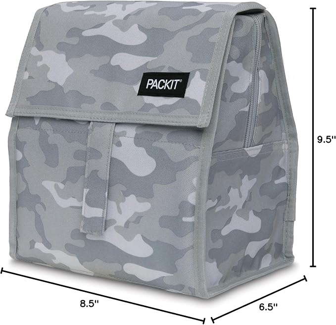 PackIt짰 Freezable Lunch Bag, Tonal Camo Gray, Built with EcoFreeze짰 Technology, Foldable, Reusable, Zip and Velcro Closure with Buckle Handle, Designed for Work Lunch and Fresh Lunch On the Go