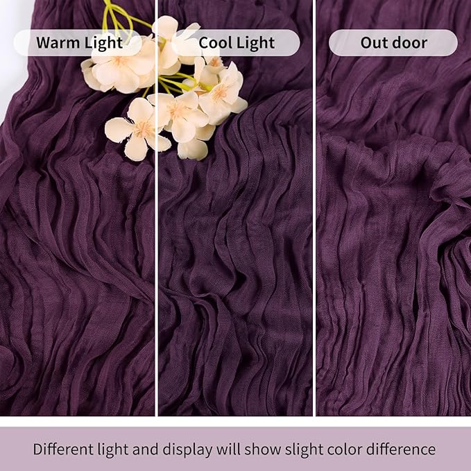 RealBox 3 Pack Dark Purple Cheesecloth Table Runner 17x108 Inch Semi Sheer Boho Gauze Cheese Cloth Fabric Table Runners Table Decor for Wedding Party Baby Shower Birthday Home Decor Garden Farmhouse
