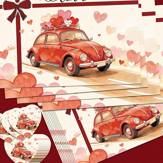 50Pcs Valentine's Day Paper Placemats, Love Heart Disposable Paper Place Mats with Coasters,16.5 x 11 Inch Valentines Table Mat for Valentine Wedding Anniversary Party Kitchen Dining Table Decor