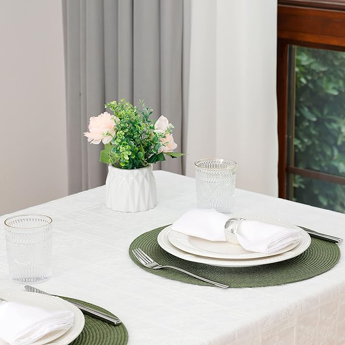 HODJOY Placemat, Round Placemat for Dining Table, Washable Woven Placemats for Christmas, 15 inch, Set of 6, Olive