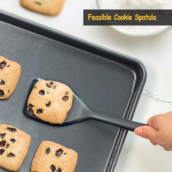Silicone Spatula Set, 600째F Heat Resistant Silicone Spatula Turner Flipper for Cooking, Non Stick and Non Scratch Kitchen Utensils for Eggs & Pancakes, 4 Pack, Black