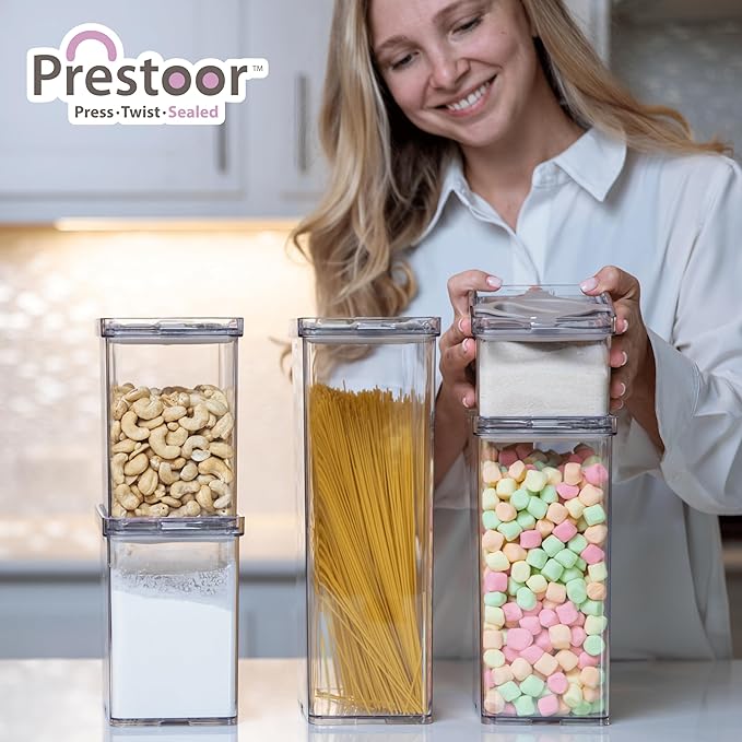 4-Pack Airtight Pantry Containers, 1.9 QT Clear SAN Food Storage Jars with Twist-Lock Lids, Detachable for Easy Cleaning, Stackable for Cereal, Pasta, Rice, Oats & Snacks White