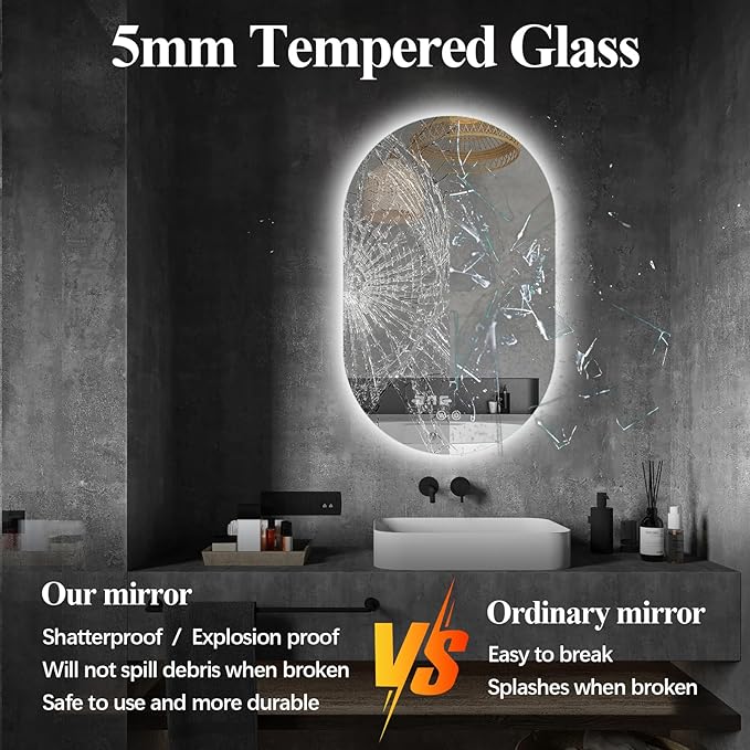 Niccy Oval LED Bathroom Vanity Mirror, 48x30inch Frameless Backlit Mirror with Light, Smart Anti-Fog Waterproof Mirror with Memory Function Dimmable Lighted Mirror