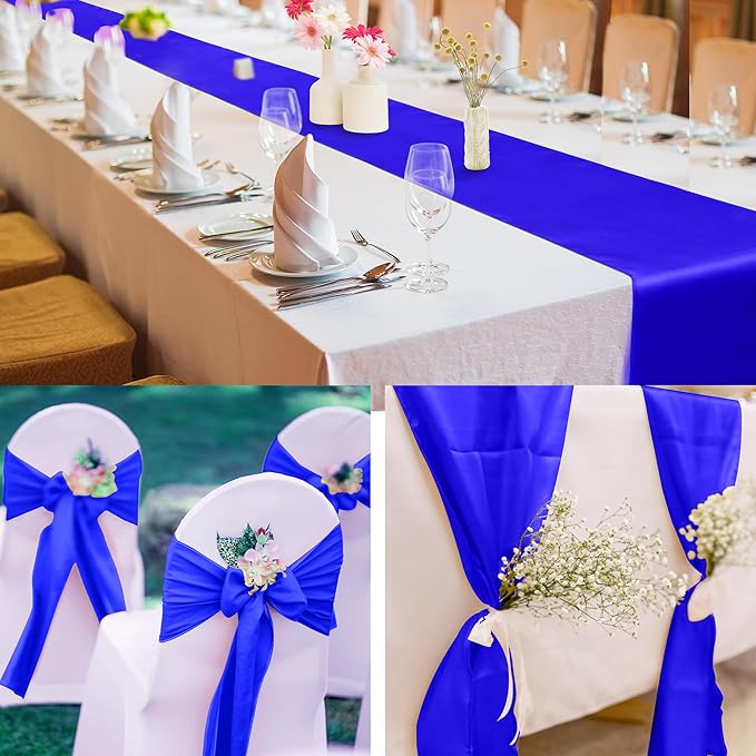 Aneco 4 Pack Satin Table Runner 12 x 108 Inch Long Bright Silk and Smooth Fabric Party Table Runner for Wedding Banquet Party Decoration- Royal Blue