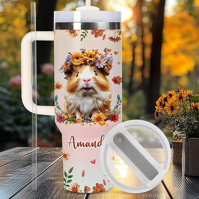 AGGLOMEKC Personalized Cute Guinea Pig Cup - Mother's Day Birthday Gift For Animal Lovers - Just A Girl Who Loves Guinea Pig Tumbler 40oz With Custom Name - Pet Lover Gifts For Women, Her