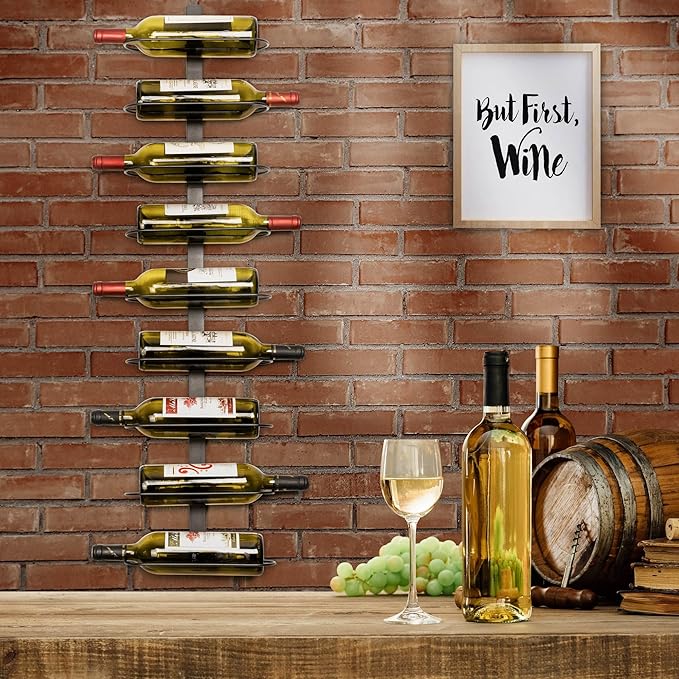 Wall Mounted Wine Rack: 9 Bottle Metal Wine Holder - Wall Wine Storage Organizer Shelf