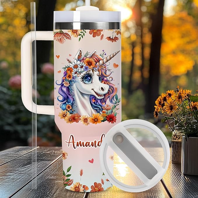 AGGLOMEKC Personalized Cute Unicorn Cup - Mother's Day Birthday Gift For Animal Lovers - Just A Girl Who Loves Unicorn Tumbler 40oz With Custom Name - Pet Lover Gifts For Women, Her