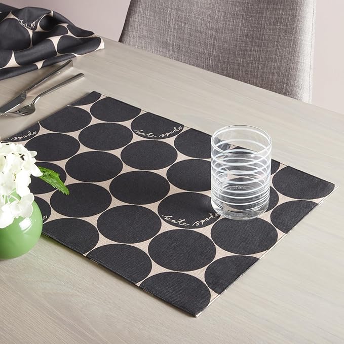 Kate Spade New York Joy Dot Placemats 4-Pack Set, Reversible, 100% Cotton, Machine Washable, Black/Beige, 13"x19"