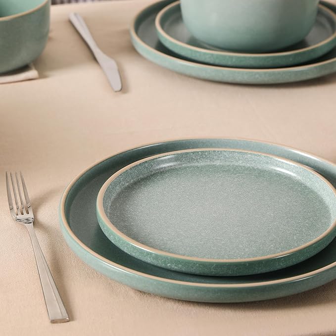 Earth & Clay Amber 24-Piece Dinnerware Set Stoneware, Dishwasher and Microwave Safe Plates and Bowls Set, Dish Set for 8, Green