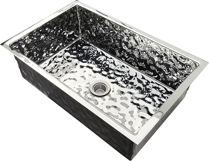 CT Copper Tailor 42"x 21.25" x 10" Water Ripple Stainless Steel Kitchen Sink,14 Gauge Thick, Undermount Deep Single Bowl Workstation Sink with Basket Strainer