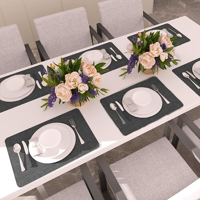 Maxpearl Faux Leather Placemats Set of 6 - Waterproof - Wipe Clean - Heat Resistant - Anti Slip Dining Table Place Mats, Suitable for Indoor & Outdoor Use, 17?쇺쇒?2?쇺? Black