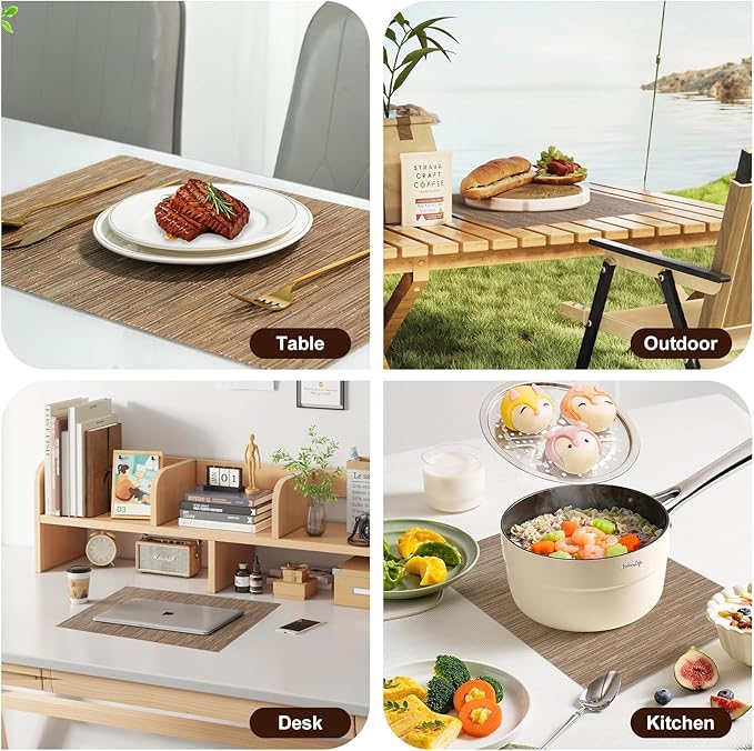 flohar Placemats Set of 12竊똍on-Slip PVC Weave Table Mats Easy to Clean竊똇eat Resistant Place Mats for Kitchen Dining Table Decoration Indoor Outdoor竊똋ight Brown