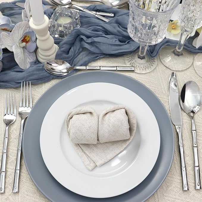 Silverware Stainless Steel Flatware Set Silver Bamboo Pattern Cutlery Set, 5-Piece Service for 1