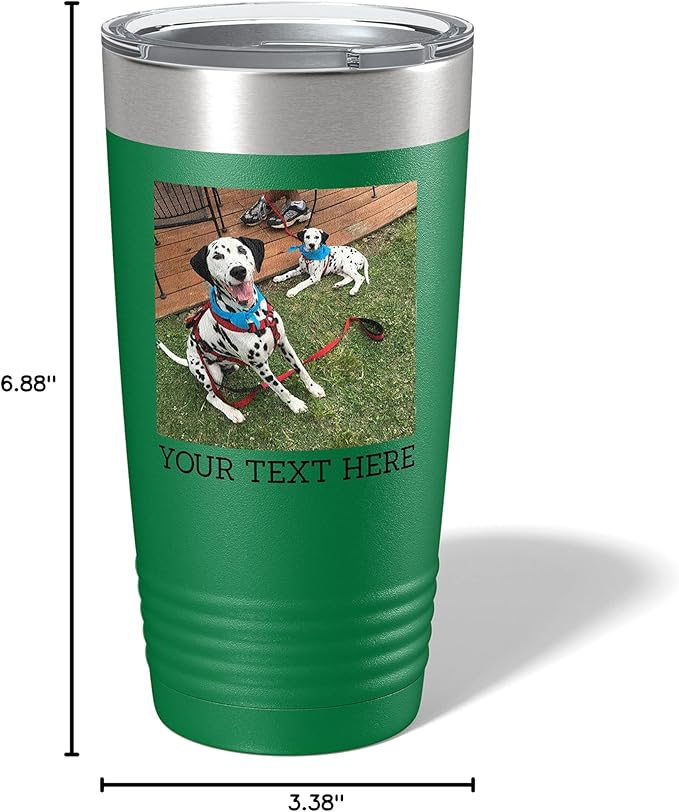 Personalized 20oz (17 Colors) Photo Picture Printed Insulated Stainless Steel Powder Coated Tumbler with Lid ??Customized Mother's Day Gift Her Him Men, Custom Coach Gifts Team Mom Dad (Green)