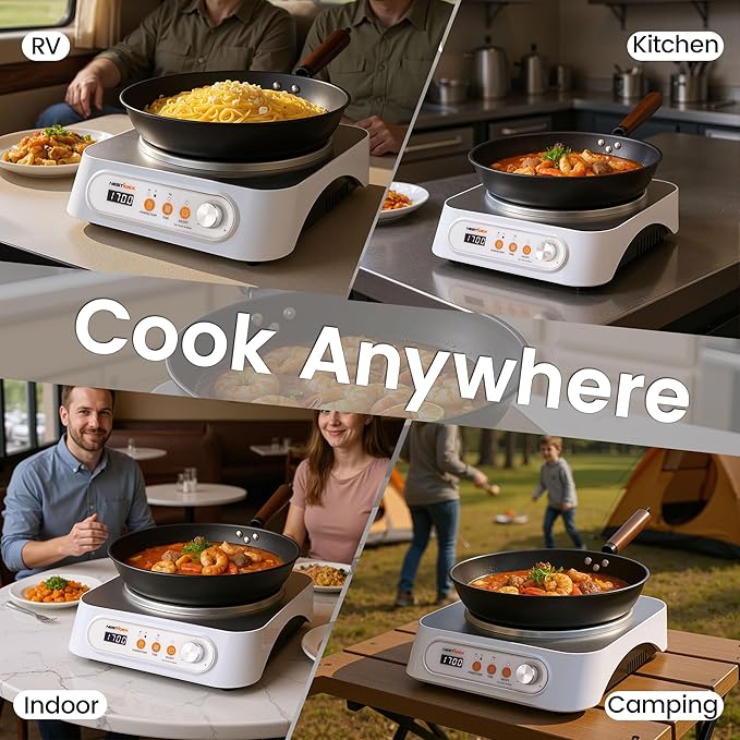 Induction Wok Burner, NESTIQEX Portable Induction Cooktop with Carbon Steel Wok, Glass Vented Lid, Rack, 194??446?? 24 Hrs Timer, Auto-off 1700W/120V Electric Burners for Restaurant, Kitchen