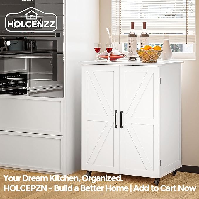 Kitchen Island Cart with Storage, Rolling Cabinet on Wheels, Compact Utility Side Table with 9.3" Top Shelf & 8 Removable Bins, Perfect for Small Kitchens, Apartments & RVs