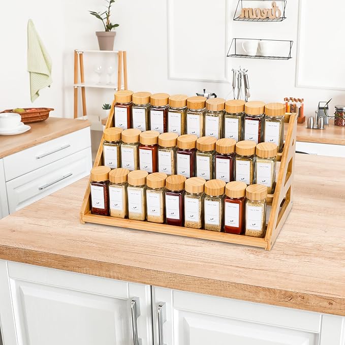 Spice Rack - 3-Tier Bamboo Spice Racks竊똕pice Rack Solves Cluttered Spices in Kitchens, Cabinets, Pantries, and More