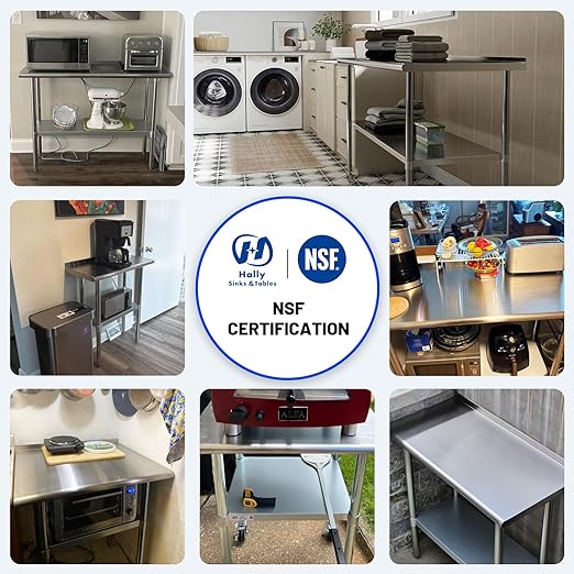 Hally Stainless Steel Table for Prep & Work 24 x 30 Inches with Caster Wheels, NSF Commercial Heavy Duty Table with Undershelf and Backsplash for Restaurant, Home and Hotel