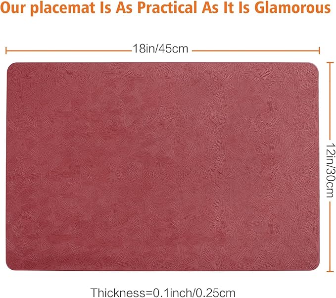 Bxzandya Vinyl Placemats Set of 6 Heat Resistant Easy Clean Non-Slip Place Mats for Dining Table Faux Leather Waterproof Stain Resistant Wipeable Washable PVC Table Mats(6, Red)