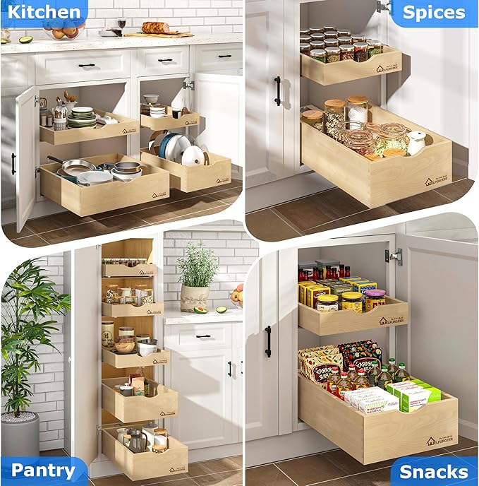 WelFurGeer Soft Close Pull Out Drawers for Kitchen Cabinets, 23" W x 21" D Pull Out Cabinet Organizer, Smooth Slide-Out Shelves for Kitchen Cabinets, Space-Saving Pullout Drawer for Home Organization