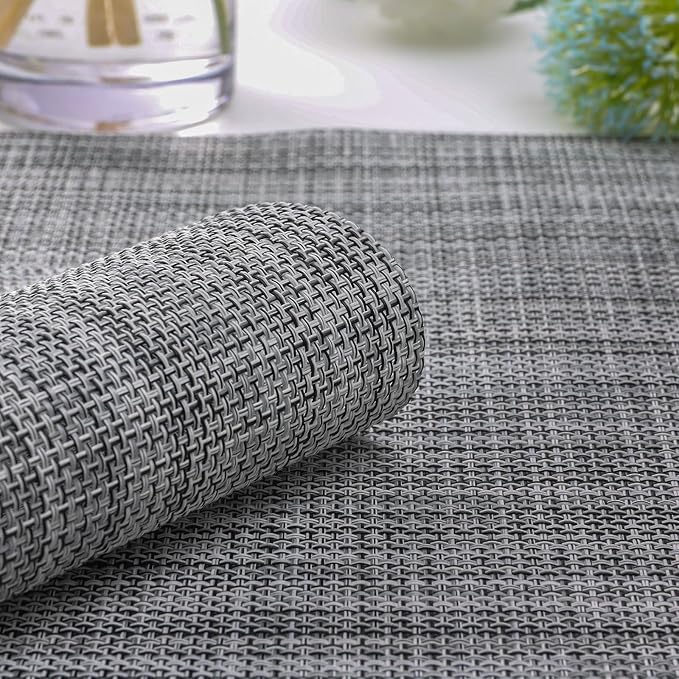 Myir JUN Placemats Set of 4, Vinyl Woven Placemats Place Mats Indoor Set of 4 Washable Table Mats Non-Slip Place mats for Dining Table (B-Gray, Set of 4)