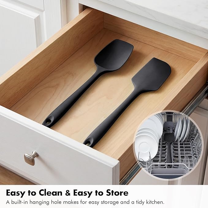 2 Pieces Silicone Spatula Set: Ironberry 600쨘F Heat Resistant Food Grade Cooking & Baking Utensils, Kitchen Flexible Nonstick Rubber Scraper for Scraping, Mixing, Scrambling, Flipping (Black)
