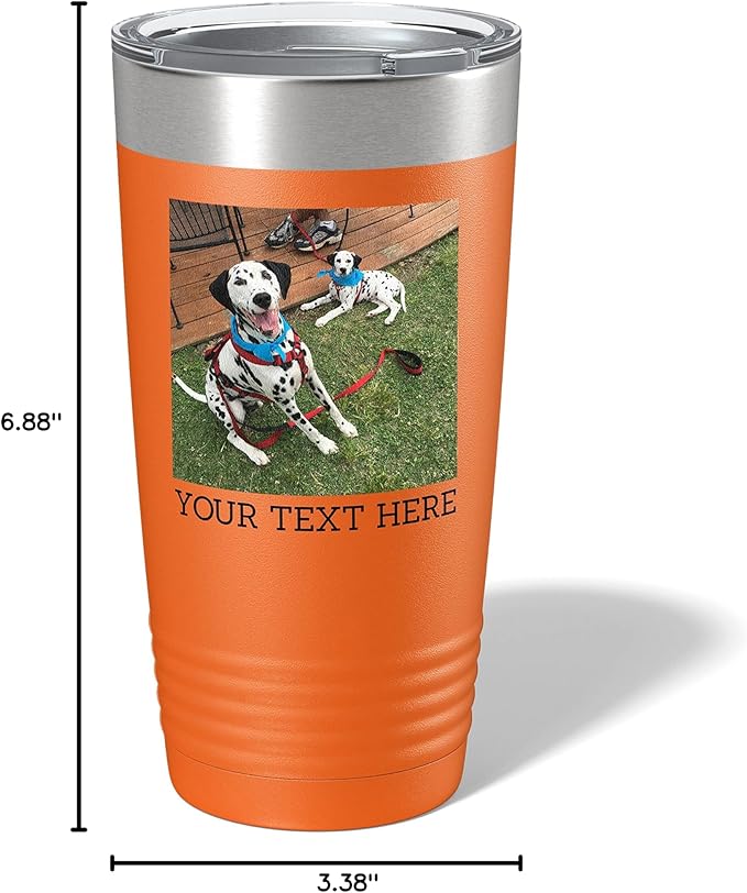 Personalized 20oz (17 Colors) Photo Picture Printed Insulated Stainless Steel Powder Coated Tumbler with Lid ??Customized Mother's Day Gift, Gift for Him Men, Custom Coach Gifts Team Mom Dad (Orange)