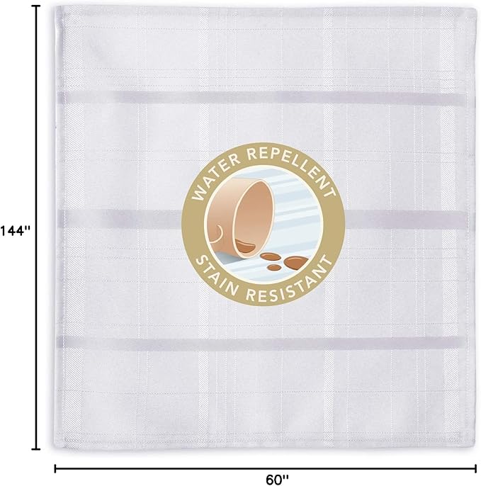 Newbridge 60 x 144 Inch Rectangle Fabric Tablecloth, Elegance Plaid, 100% Polyester, No Iron Soil Resistant Dining Room, Party and Banquet Table Cover, Solid Textured, White