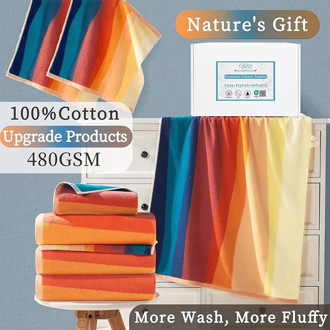Colorful Hand Towels for Bathroom (4PC, 16"x27") - 100% Cotton | 480GSM | Soft | Absorbent, Bathroom Hand Towels Decorative Set, Fluffy Hand Towel for Shower, Painted Hand Towel Set, Red and Orange