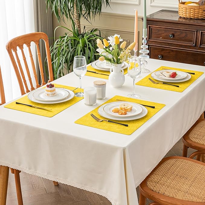 Romanstile Vinyl Placemats Set of 8-12 X 17 Inch - Heat Resistant Place Mats 100% Waterproof Oilproof Wipeable Reversible Faux Leather Table Mats for Kitchen, Dining, Party, Outdoor, Yellow