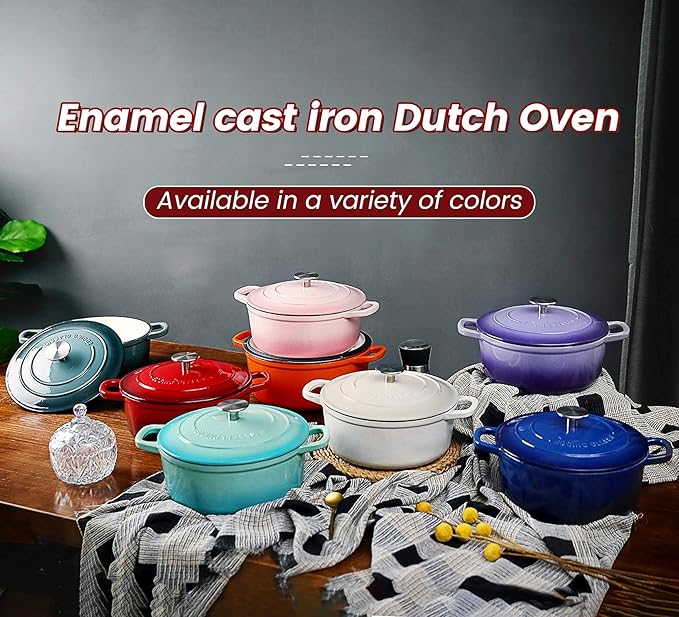 Enameled Cast Iron Dutch Oven, 5.5 Quart, Round Cast Dutch Ovens Pot with Lid Dual Handle for Bread Baking, Oven Safe up to 500째F, Orange