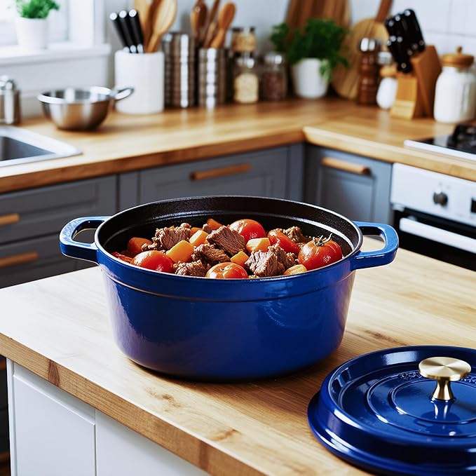 5qt Enamel Pan Cast Iron Dutch-ovens Stewpan Pots Casting Cookware with Steamer Thermo Pot for Party Pots for Kitchen