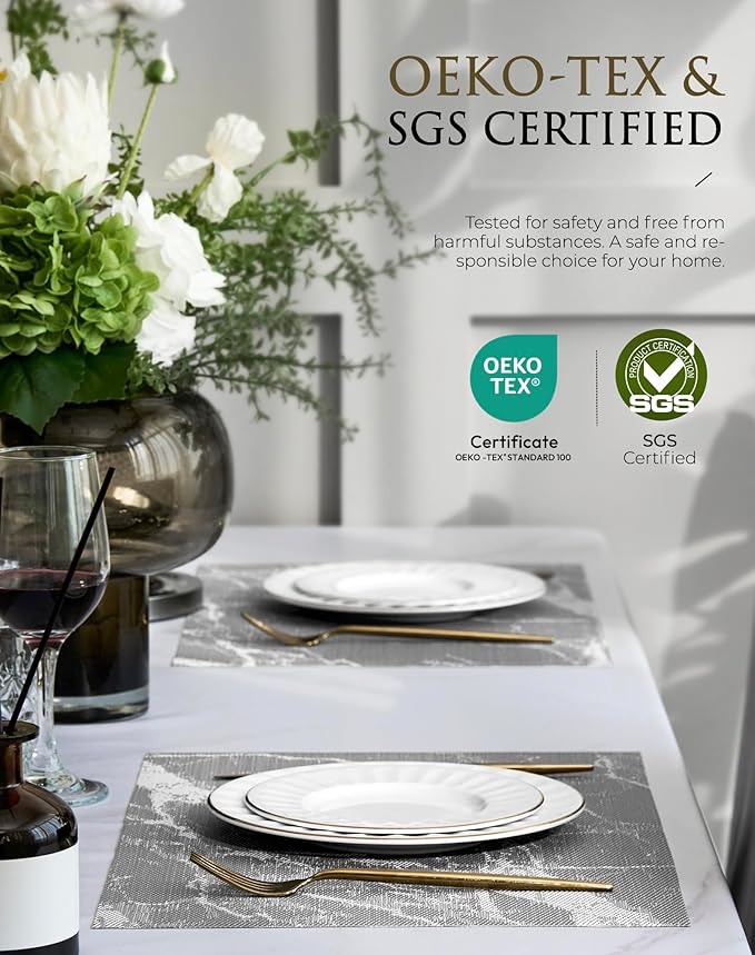 Leetaltree Reversible Marble Placemats Set of 6 ??Ships Flat and Stays Flat, Durable Washable Vinyl PVC Placemats, Heat Resistant, Easy Wipe Clean (Gray Marble Pattern)