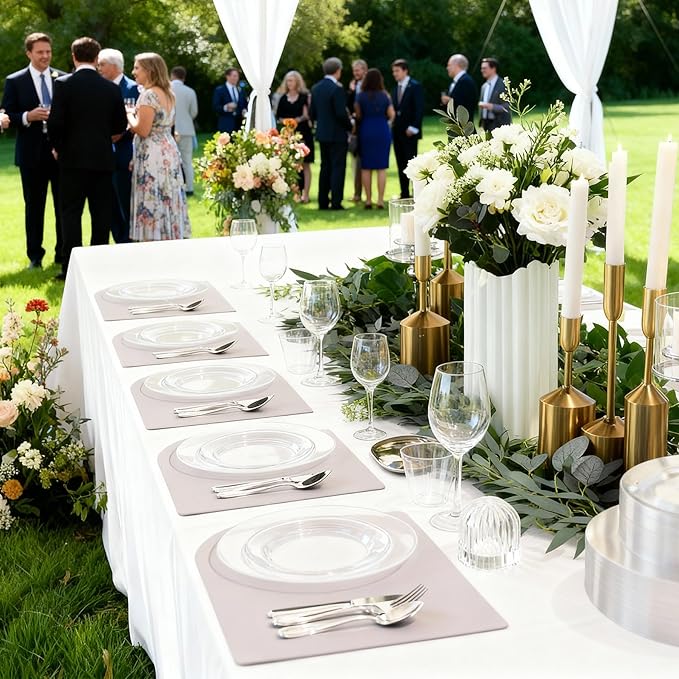 200PCS Clear Plastic Plates, Heavy Duty Plastic Plate Disposable, Include 50 Dinner and 50 Dessert Plates for Party and Wedding