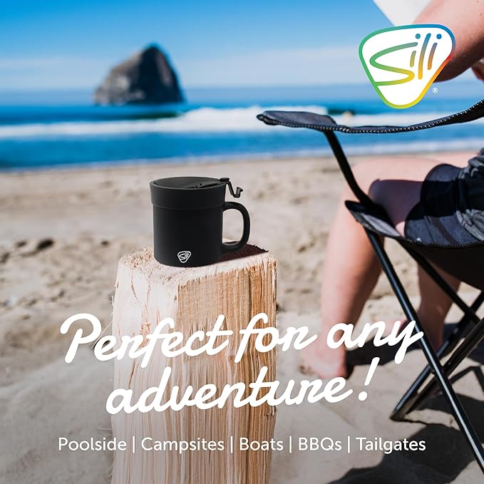 Silipint 16oz Silicone Coffee Mug Tumbler with Flip Lid ??Unbreakable Dishwasher Safe Microwave Oven & Freezer Compatible ??Non-Toxic Reusable Cup for Coffee Tea or Cold Drinks (Classic Black)
