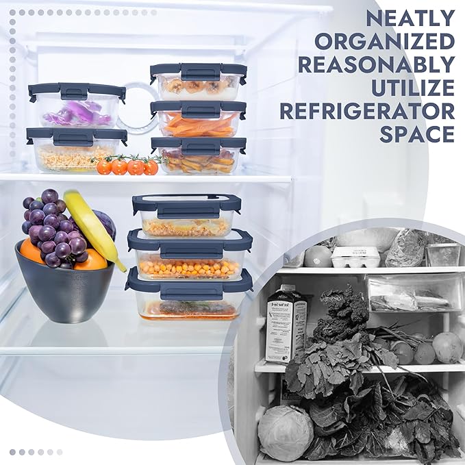 10-Pack Glass Food Storage Containers with Tempered Lids ??Borosilicate, Airtight, Oven-Safe (-4째F~950째F), BPA-Free, 4.4 & 1.6 Cup, Leak-Proof, Dishwasher Safe (Blue)